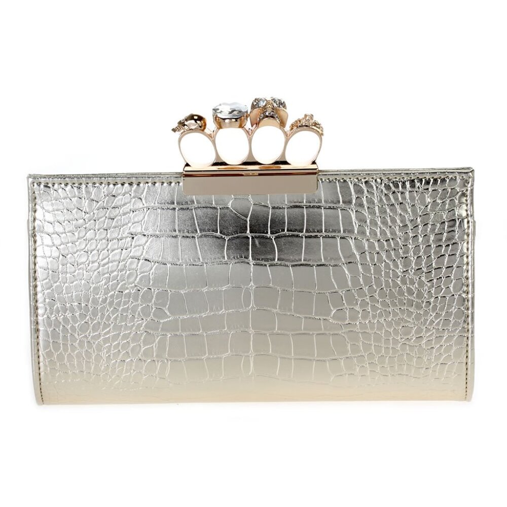 NWT Vegan knuckle clutch in gold croco